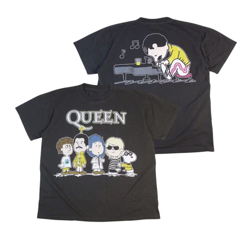 画像1: Unisex QUEEN x Snoopy joint vintage style Print Bankd T-Shirt クイーン ×スヌーピー ヴィンテージスタイルプリント 半袖ラウンドネック Tシャツ ユニセックス 男女兼用 バンドT (1)
