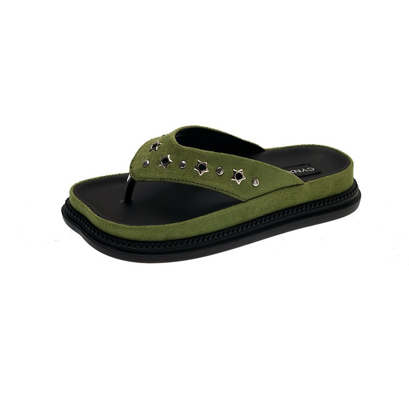 画像3: Star-studded square-toe platform thong sandals shoes  スタースタッズスクエアトゥプラットフォームトングサンダル  スリッパ  シューズ　 (3)