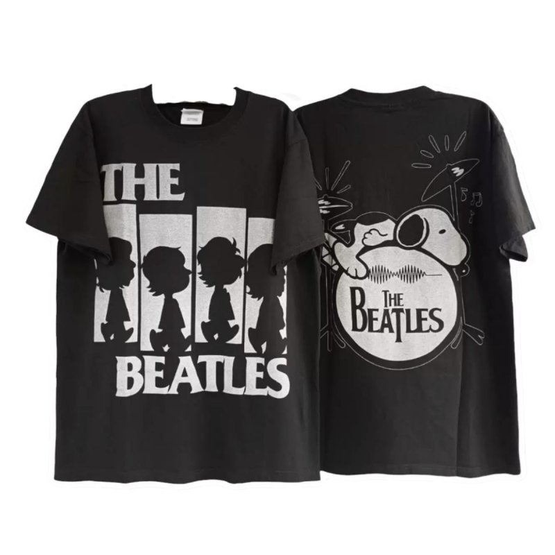 画像1: Unisex The Beatles Silhouette x Snoopy short-sleeved T-shirt ユニセックス 男女兼用 スヌーピー × ビートルズ シルエット 半袖ヴィンテージスタイルTシャツ バンドT (1)