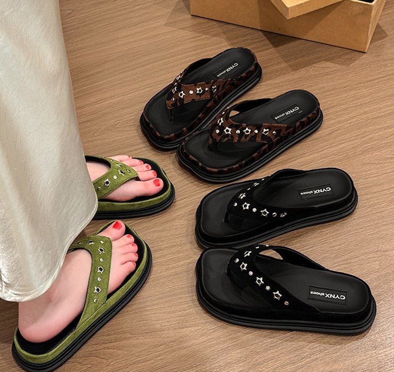 画像6: Star-studded square-toe platform thong sandals shoes  スタースタッズスクエアトゥプラットフォームトングサンダル  スリッパ  シューズ　 (6)