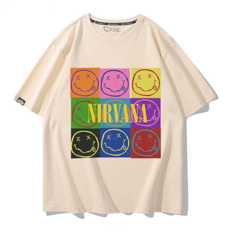 画像4: Unisex Nirvana x Box Smile vintage style Print T-Shirt 男女兼用ニルヴァーナ×ボックススマイル ヴィンテージスタイルプリント 半袖ラウンドネック Tシャツ ユニセックス 男女兼用 バンドT (4)
