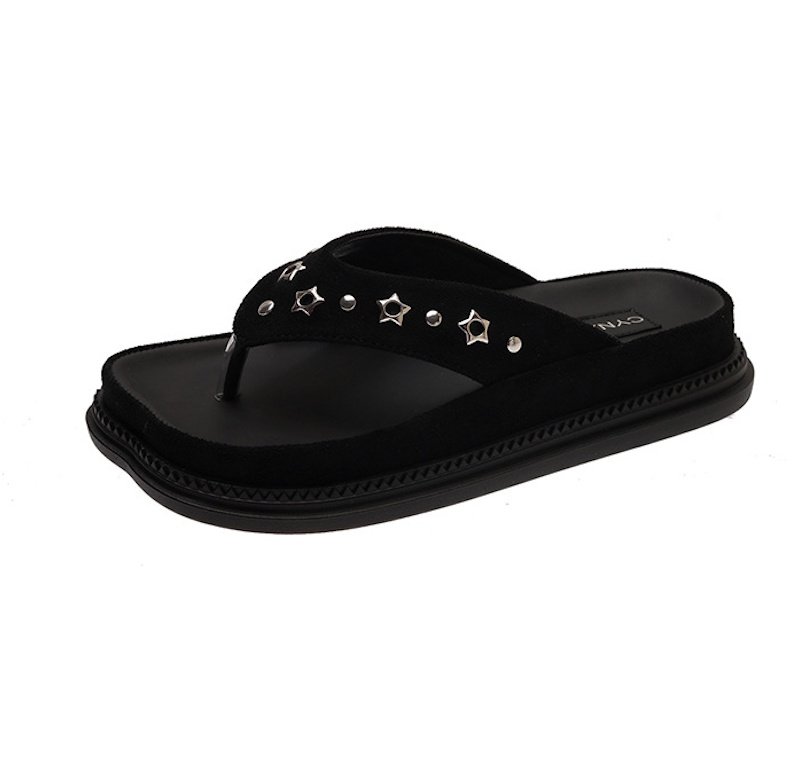 画像1: Star-studded square-toe platform thong sandals shoes  スタースタッズスクエアトゥプラットフォームトングサンダル  スリッパ  シューズ　 (1)