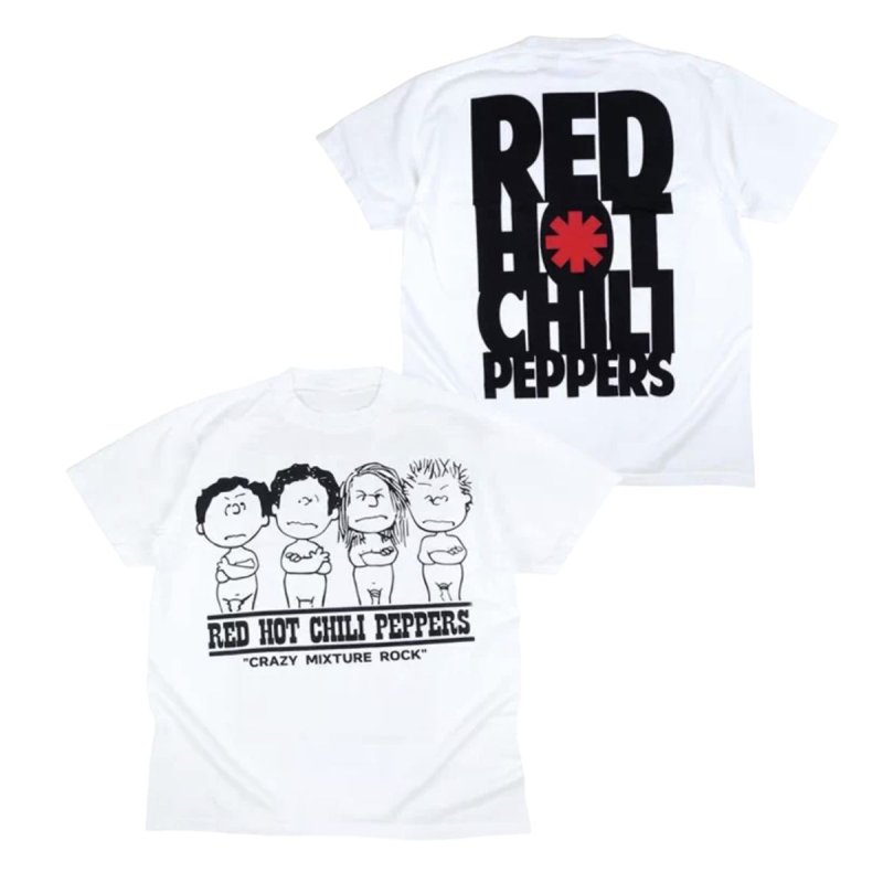 画像1: Unisex Red Hot Chili Peppers RHCP x Snoopy joint vintage style Print Bankd T-Shirt  レッド・ホット・チリ・ペッパーズ ×スヌーピー ヴィンテージスタイルプリント 半袖ラウンドネック Tシャツ ユニセックス 男女兼用 バンドT (1)