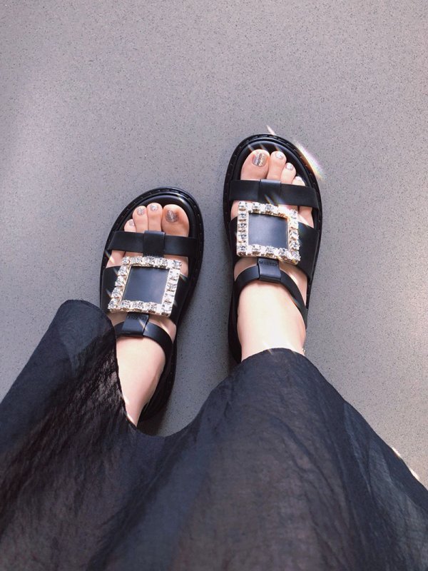 画像4: Rhinestone Square Buckle Rhinestone Sandals shoes  　 ラインストーンスクエアバックルラインストーンサンダル  シューズ　 (4)