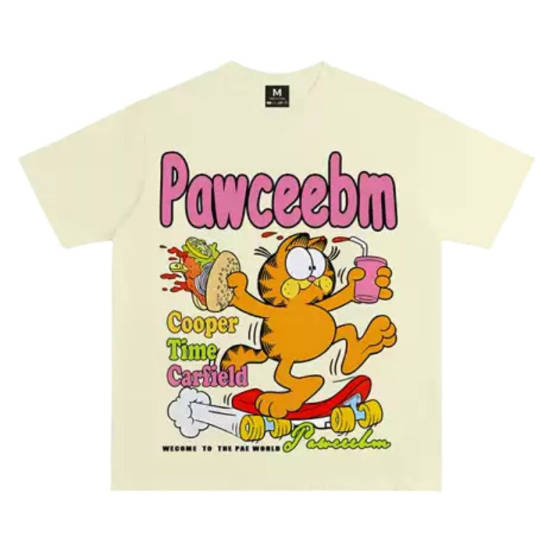 画像1: Unisex Cooper Time Carfield Garfield  Print Short Sleeve T-Shirt  ガーフィールド プリント 半袖ラウンドネック Tシャツ ユニセックス 男女兼用 (1)