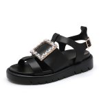 画像1: Rhinestone Square Buckle Rhinestone Sandals shoes  　 ラインストーンスクエアバックルラインストーンサンダル  シューズ　 (1)