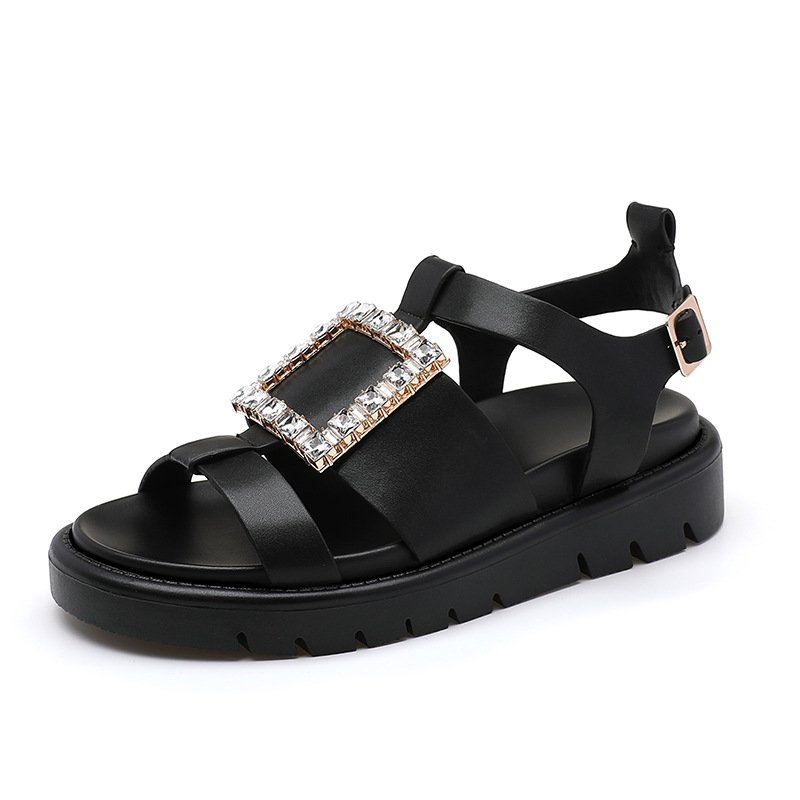画像1: Rhinestone Square Buckle Rhinestone Sandals shoes  　 ラインストーンスクエアバックルラインストーンサンダル  シューズ　 (1)