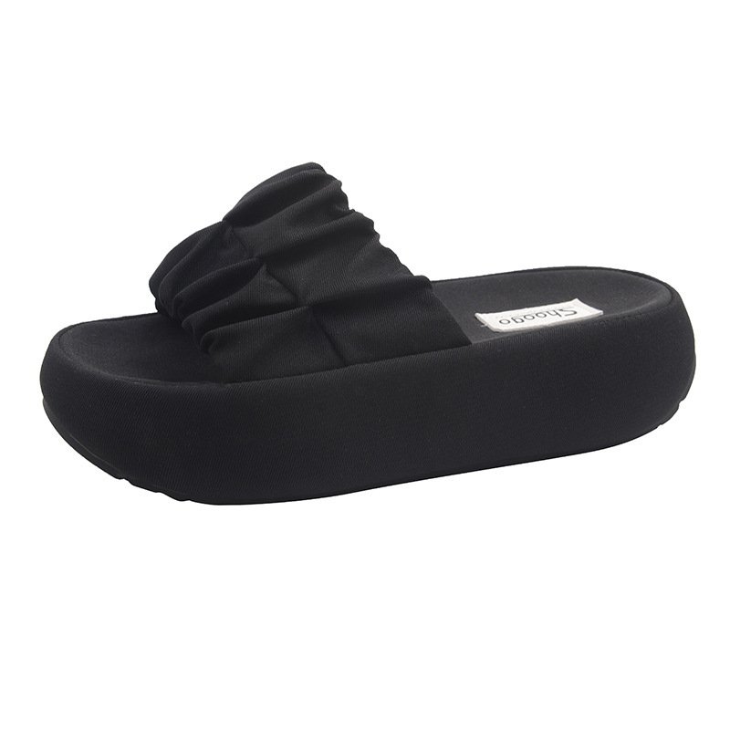 画像2: platform cather sandals shoes  　 厚底プラットフォームギャザーサンダル スリッパシューズ　 (2)