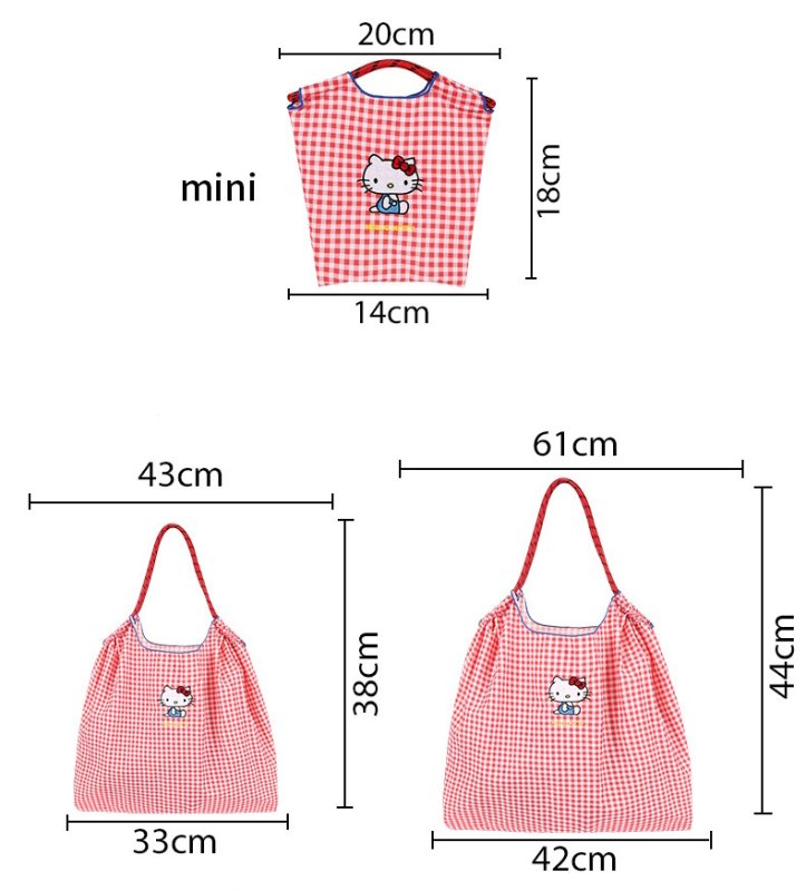 画像4: Kitty embroidered check tote shoulder shopping eco bag　キティー刺繍チェックトートショルダーショッピングエコバッグ (4)