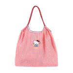 画像1: Kitty embroidered check tote shoulder shopping eco bag　キティー刺繍チェックトートショルダーショッピングエコバッグ (1)