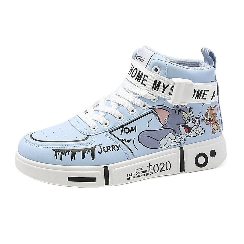 画像1: Kids Womens Mens Tom & Jerry Paint Graffiti High Top Sneakers トムとジェリー トム＆ジェリー ペイント レースアッープハイカット スニーカー キッズサイズ (1)