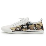 画像1: Unisex Mens bear embroidery Real leather lace-up sneakers  ユニセックス メンズベア熊 刺繍 本革 レザーレースアップ スニーカー (1)