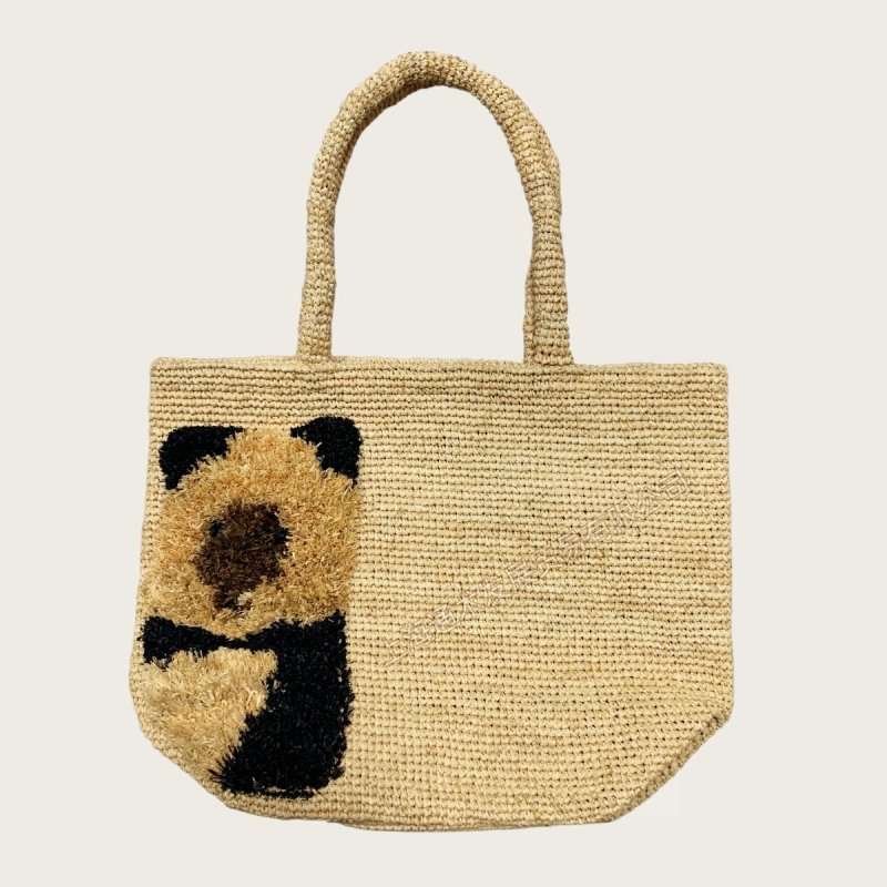 画像3: Raffia panda pattern basket tote bag　パンダ付きラフィア編みかごカゴトートバッグ (3)