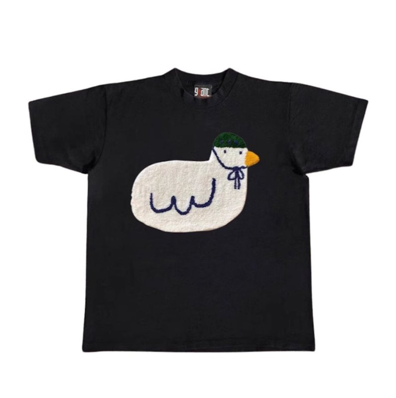 画像1: Unisex Duck appliqué embroidery T-Shirt　 男女兼用ダッグ アヒルアップリケ刺繍半袖ラウンドネック Tシャツ  (1)