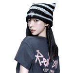 画像1: MLB Korea Summer Crochet Meow Beanie Stripe New York Yankees エムエルビー コリア 猫耳 ミャオン サマーニット帽 帽子 ボーダー NY y2k ニューヨークヤンキース  ビーニー  クロシェット (1)