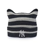 画像2: MLB Korea Summer Crochet Meow Beanie Stripe New York Yankees エムエルビー コリア 猫耳 ミャオン サマーニット帽 帽子 ボーダー NY y2k ニューヨークヤンキース  ビーニー  クロシェット (2)