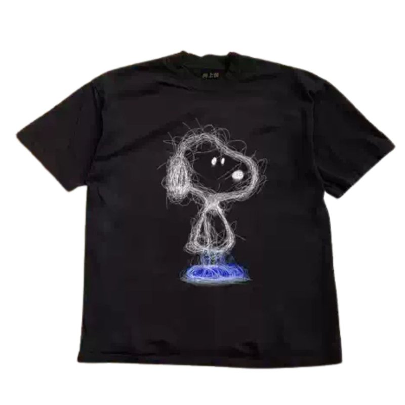 画像1: Fuzzy illustration Snoopy Print T-Shirt スヌーピー イラストプリント Tシャツ ユニセックス 男女兼用 (1)