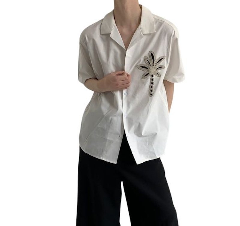 画像4: Palm tree embroidery Open-Collar Shirt パームツリー刺繍オープンシャツ ユニセックス 男女兼用 (4)