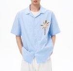 画像1: Palm tree embroidery Open-Collar Shirt パームツリー刺繍オープンシャツ ユニセックス 男女兼用 (1)