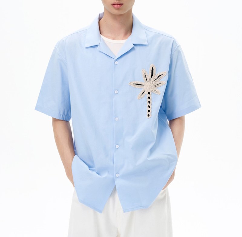 画像1: Palm tree embroidery Open-Collar Shirt パームツリー刺繍オープンシャツ ユニセックス 男女兼用 (1)