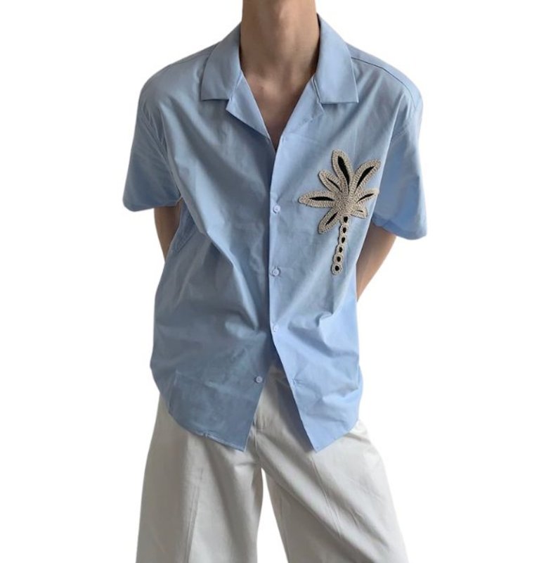 画像3: Palm tree embroidery Open-Collar Shirt パームツリー刺繍オープンシャツ ユニセックス 男女兼用 (3)