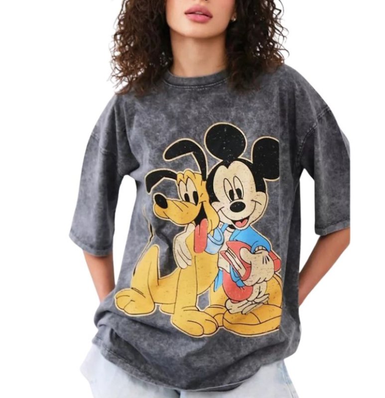 画像1: Unisex Mickey & Pluto Vintage StyleT-shirt ユニセックス男女兼用 ミッキー ＆ プルートヴィンテージスタイル プリント半袖Tシャツ　 (1)