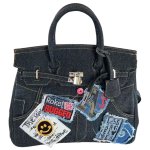 画像3: Woman’s smiley＆ large-capacity denim platinum bag underarm bag single shoulder Denim bag スマイリーエンブレム付きデニムショルダートートバッグ (3)