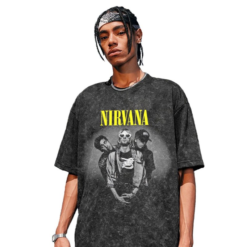 画像2: Vintage Wash Nirvana vintage style Print round neck short sleeve T-shirt  ユニセックス 男女兼用 ヴィンテージウォッシュ ニルヴァーナビンテージスタイルフォトプリントラウンドネック Tシャツ (2)