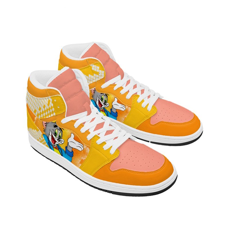 画像2: Tom & Jerry Tom High-Top Lace-Up Leather Sneakers Shoes　ユニセックス 男女兼用トムとジェリートム&ジェリー トムハイカットレースアップレザースニーカーシューズ (2)