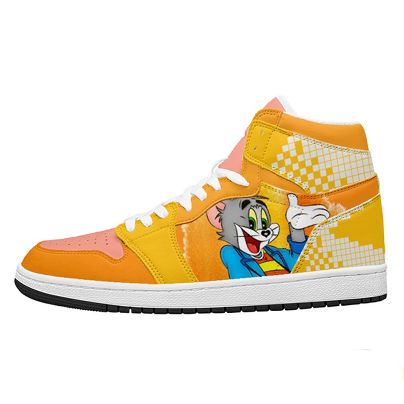 画像1: Tom & Jerry Tom High-Top Lace-Up Leather Sneakers Shoes　ユニセックス 男女兼用トムとジェリートム&ジェリー トムハイカットレースアップレザースニーカーシューズ (1)
