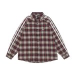 画像1: Red x Gray plaid long-sleeved shirt  ユニセックス 男女兼用 3ラインチェック 長袖ネルシャツ (1)