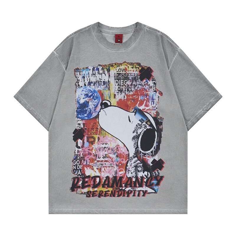 画像3: Graffiti Vintage-Style Snoopy Print Round Neck T-Shirt   ユニセックス 男女兼用  グラフィティ ヴィンテージスタイルスヌーピープリント 半袖 Tシャツ (3)