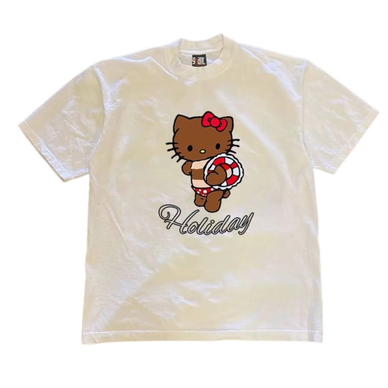 画像2: Holiday Tan Kitty print Round Neck T-Shirt   ユニセックス 男女兼用ホリデー日焼けキティープリント  半袖 Tシャツ (2)