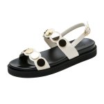 画像1: Trifle thick flat bottom all-match open toe flat roman sandals Slippers shoes 小さいサイズあり メタルポイント バックル サンダル スリッパ エスニック ストラップ ボヘミアン (1)