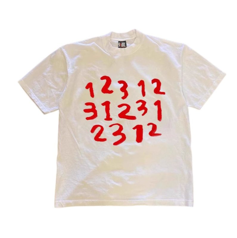 画像1: "123" License Plate print Round Neck T-Shirt   ユニセックス 男女兼用１２３ナンバーリングプリント  半袖 Tシャツ (1)
