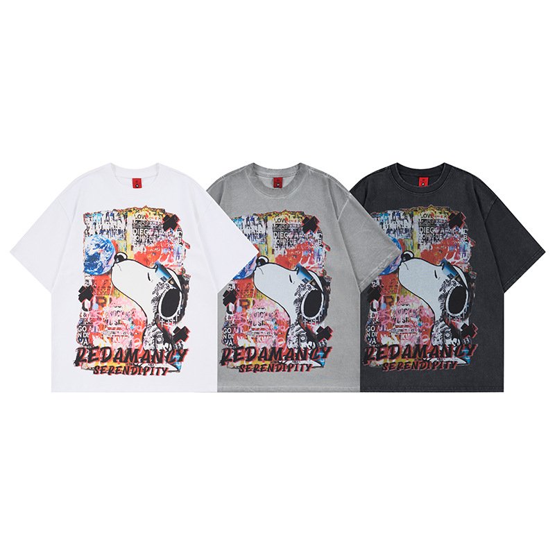 画像4: Graffiti Vintage-Style Snoopy Print Round Neck T-Shirt   ユニセックス 男女兼用  グラフィティ ヴィンテージスタイルスヌーピープリント 半袖 Tシャツ (4)