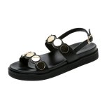 画像2: Trifle thick flat bottom all-match open toe flat roman sandals Slippers shoes 小さいサイズあり メタルポイント バックル サンダル スリッパ エスニック ストラップ ボヘミアン (2)