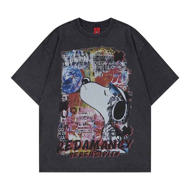 画像2: Graffiti Vintage-Style Snoopy Print Round Neck T-Shirt   ユニセックス 男女兼用  グラフィティ ヴィンテージスタイルスヌーピープリント 半袖 Tシャツ (2)