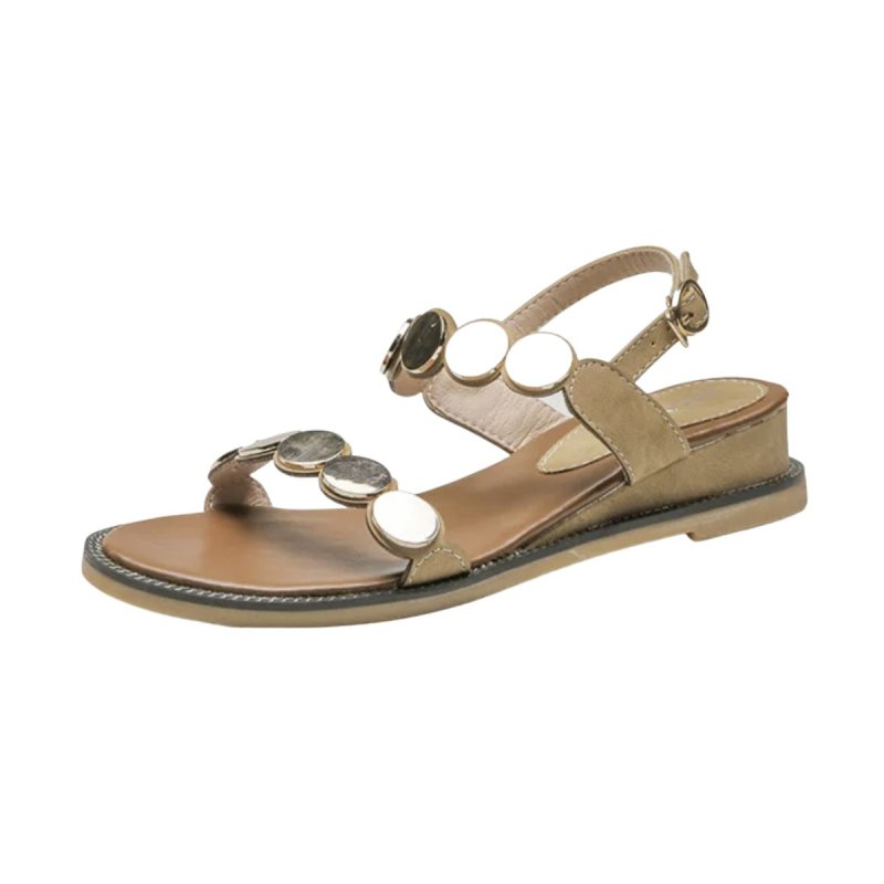 画像2: Trifle thick bottom all-match open toe flat roman  sandals Slippers shoes  小さいサイズあり メタルポイント バックル サンダル スリッパ エスニック ストラップ ボヘミアン (2)