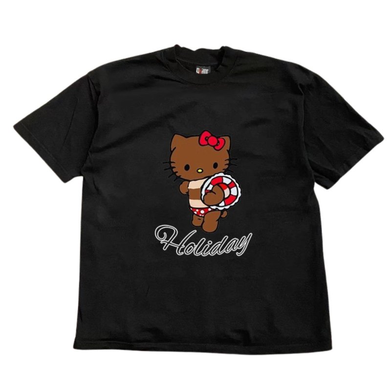 画像1: Holiday Tan Kitty print Round Neck T-Shirt   ユニセックス 男女兼用ホリデー日焼けキティープリント  半袖 Tシャツ (1)