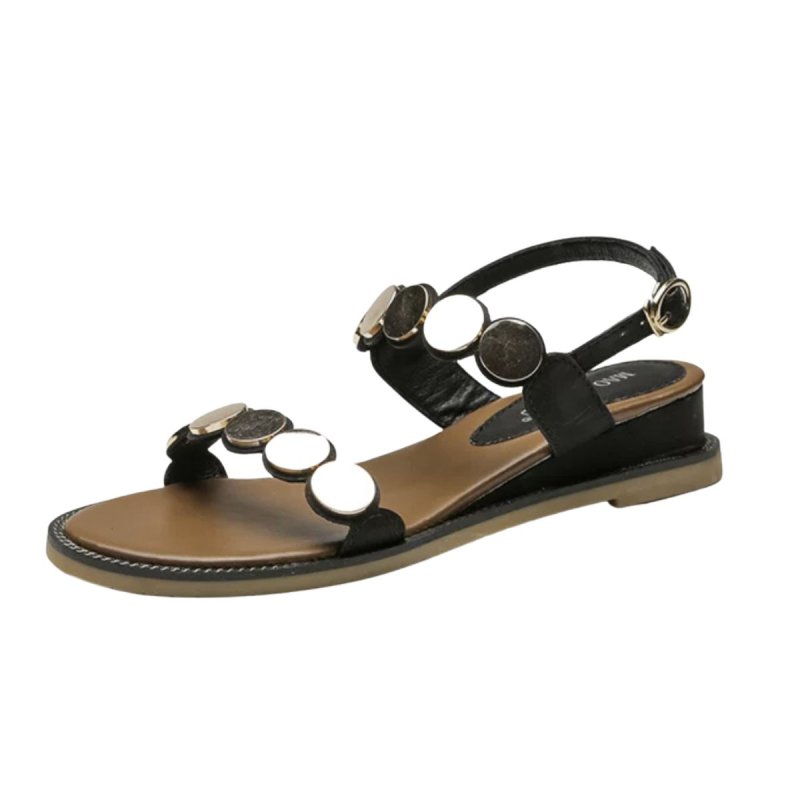 画像1: Trifle thick bottom all-match open toe flat roman  sandals Slippers shoes  小さいサイズあり メタルポイント バックル サンダル スリッパ エスニック ストラップ ボヘミアン (1)
