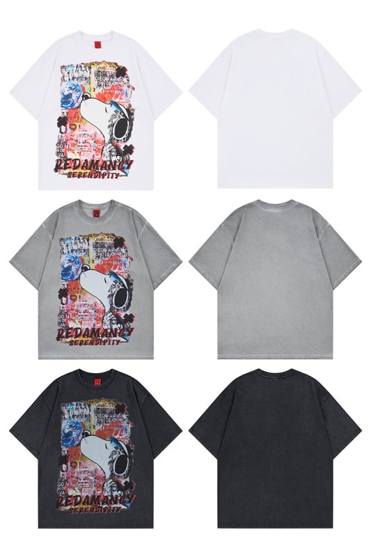画像5: Graffiti Vintage-Style Snoopy Print Round Neck T-Shirt   ユニセックス 男女兼用  グラフィティ ヴィンテージスタイルスヌーピープリント 半袖 Tシャツ (5)