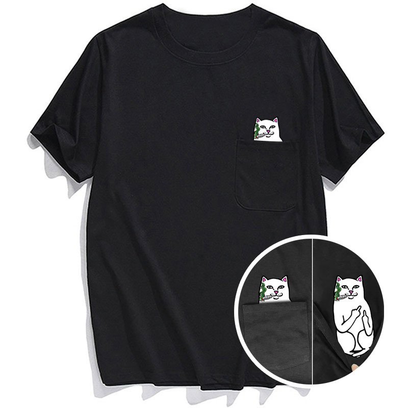 画像4: pocket middle finger cat  short sleeve T-shirt  men and women  ミドルフィンガーキャットオーバーサイズ半袖Tシャツ ユニセックス 男女兼用 大きいサイズあり (4)