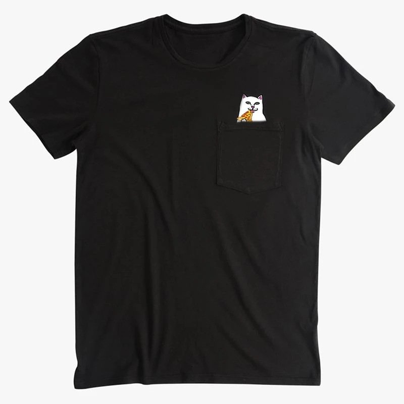 画像1: pocket middle finger cat  short sleeve T-shirt  men and women  ミドルフィンガーキャットオーバーサイズ半袖Tシャツ ユニセックス 男女兼用 大きいサイズあり (1)