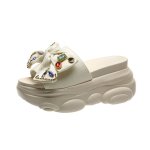 画像3: Women High-heeled Bjoux Stone slippers slippers shower sandals flip-flops slippers 厚底 プラットフォーム ストーン ビジュー リボン & パールサンダル シャワーサンダル　 (3)