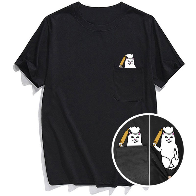 画像6: pocket middle finger cat  short sleeve T-shirt  men and women  ミドルフィンガーキャットオーバーサイズ半袖Tシャツ ユニセックス 男女兼用 大きいサイズあり (6)