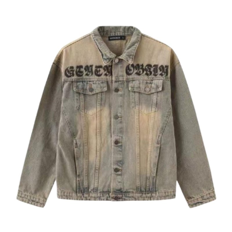 画像1: Alphabet logo washed denim jacket　ユニセックス 男女兼用 アルファベットロゴウォッシュデニムGジャンジャケット (1)