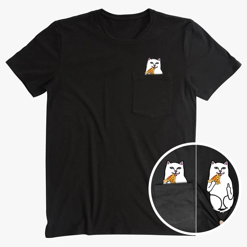 画像2: pocket middle finger cat  short sleeve T-shirt  men and women  ミドルフィンガーキャットオーバーサイズ半袖Tシャツ ユニセックス 男女兼用 大きいサイズあり (2)