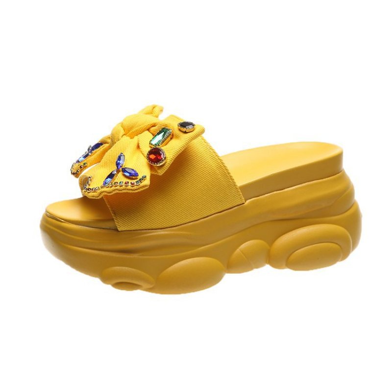 画像2: Women High-heeled Bjoux Stone slippers slippers shower sandals flip-flops slippers 厚底 プラットフォーム ストーン ビジュー リボン & パールサンダル シャワーサンダル　 (2)