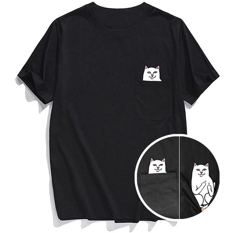 画像3: pocket middle finger cat  short sleeve T-shirt  men and women  ミドルフィンガーキャットオーバーサイズ半袖Tシャツ ユニセックス 男女兼用 大きいサイズあり (3)